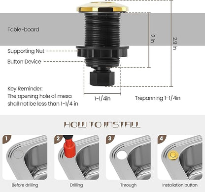 Garbage Disposal Air Switch Kit Sink Top Waste Disposal Stainless Steel Golden Polished On/Off Air Button Food and Waste Disposals Part by Etoolcity, UL Listed LF40-C062