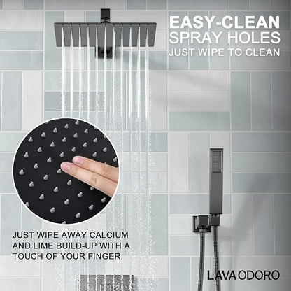 Lava Odoro Modern 2-Setting Square Shower System with Rain Shower Head and Handheld Spray Black, Rainfall Shower Faucet Set Chrome, Shower Valve and Trim Kit, Polished Chrome SF103-MB