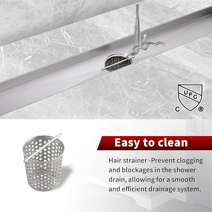 Sharp-tec Linear Shower Drain, 32 inch Shower Drain with Removable Pattern Cover, Brushed Nickel 304 Stainless Steel Rectangle Floor Drain, Adjustable Feet and Hair Strainer Included (Model 101)