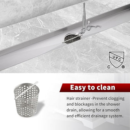 Sharp-tec Linear Shower Drain, 36 inch Shower Drain with Removable Pattern Cover, Brushed Nickel 304 Stainless Steel Rectangle Floor Drain, Adjustable Feet and Hair Strainer Included (Model 101)