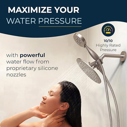 HammerHead Showers Dual Shower Head Combo, 8-Inch Rainfall & 3-Flow Handheld, Brushed Nickel, 2.5 GPM