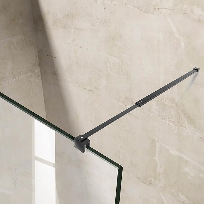Shower Door Glass Support Bar, 26.96" to 48.54" Adjustable Stainless Steel Wall-to-Glass Shower Stabilizer Rod for 1/4", 5/16", 3/8", Matte Black