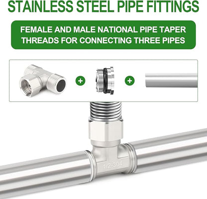 TAISHER 2PCS 304 Stainless Steel 3 Way Top Flexible Movable Tee Connector, 1/2" Male for Sprayer, Angled Valve, Shower Arm