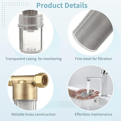 yeesport Garden Hose Sediment Filter, Inline Water Filter Washing, Machine Water Filter for Electric Water Heater, Shower, Garden Hose, Anti Clogging, 3.7 x 3.3 x 2.0 in