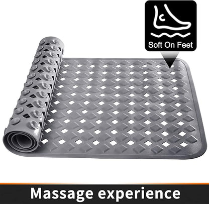 Yimobra Bathtub Mat Non Slip, Super Strong Suction Cups, 27.5"x15.5" Long Shower Mat with Drain Holes, Machine Washable Fast Draining Bath Mats, Bathroom Essentials,Gray