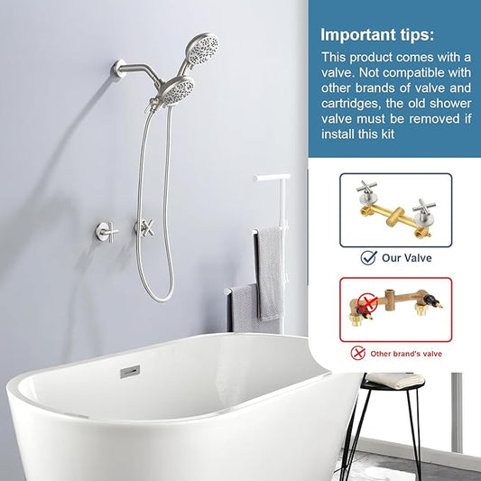 2 Handles Shower Faucet Shower System Complete 2 in 1 Shower Combo Set with Handheld Showerhead Shower Trim Kit Wall Mounted Shower Fixtures Brushed Nickel