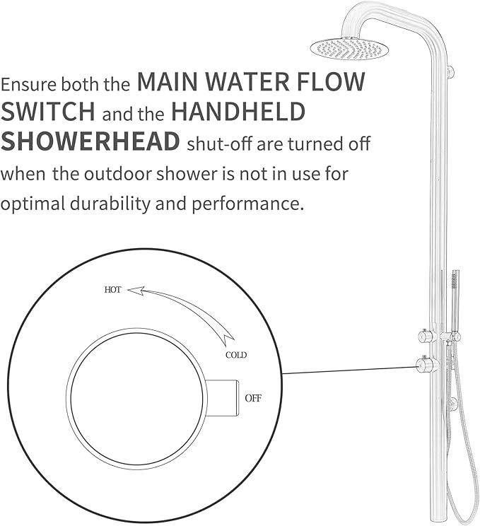 HEATGENE Outdoor Shower with Body Jets and Handheld, Wall-Mounted Shower Head for Outside/Poolside/Patio Drench Shower - Brushed