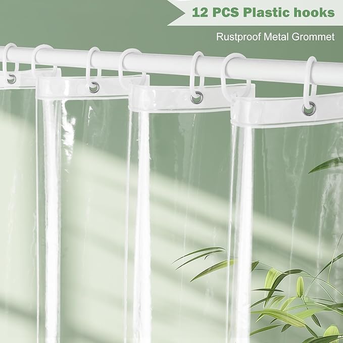 UFRIDAY Extra Wide Clear Shower Curtain Liner 108 x 72 inch, PEVA Shower Curtain for Bathroom, Extra Large Shower Curtain with 5 Magnets Bottom，