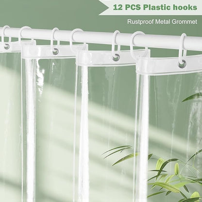 UFRIDAY Clear Extra Long Shower Curtain Liner 72 x 84 inches,Heavy Duty Waterproof Transparent Clear Bathroom Shower Liner with 5 Magnets Bottom.