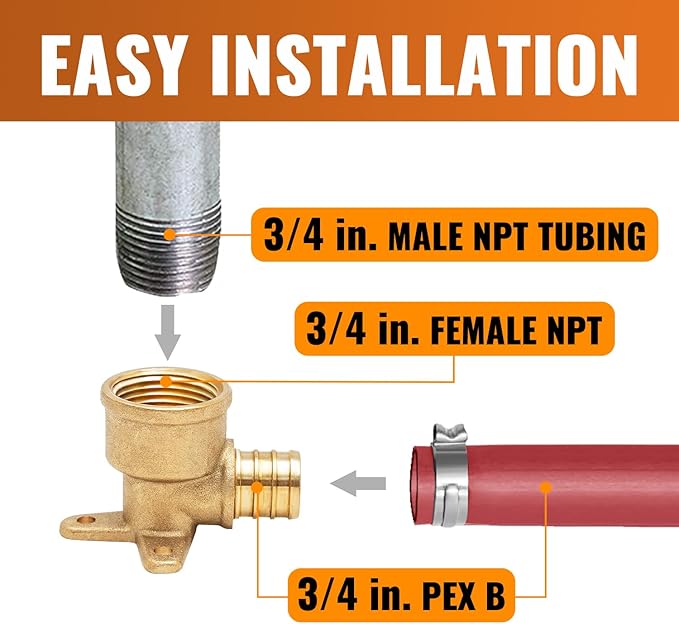 SUNGATOR 25-Pack 3/4" Pex Drop Ear Elbow, No Lead Brass, 3/4 Inch Pex Fittings