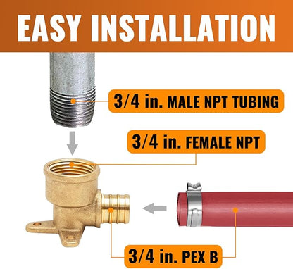 SUNGATOR 2-Pack 3/4" Pex Drop Ear Elbow, No Lead Brass, 3/4 Inch Pex Fittings