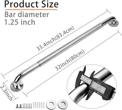 Shower Grab Bar, 2 Pack 32 Inch Bathroom Grab Bar, 1.25" Diameter 304 Stainless Steel Anti-Slip Grab Bars for Bathtubs and Showers, Handicap Shower Grab Bar for Seniors Elderly