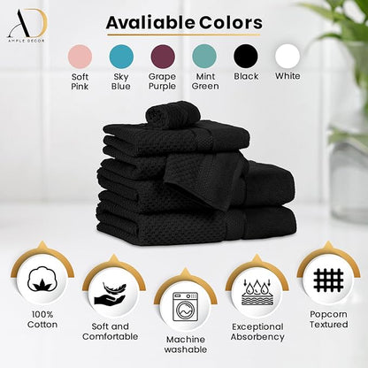 Ample Decor Washcloth Set of 20 Black 100% Cotton - Qucik Dry Popcorn Textured - Mulaayam Collection - 12 X 12 Inch