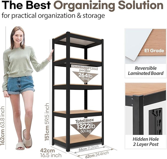 HOMEDANT House 5 Tier Laminated Metal Shelving Unit Adjustable Storage Utility Rack Heavy Duty Shelves Organization Multipurpose Shelf Kitchen Garage Pantry Closet (2, (S) 24.4" W, Black)