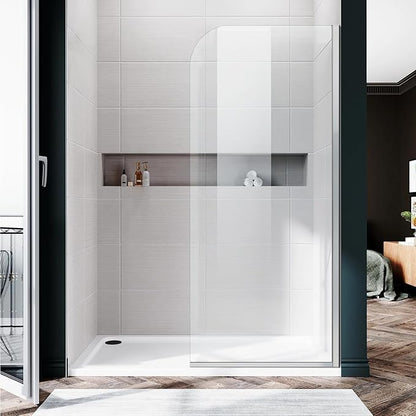 Glass Shower Panel, 30" W x 78" H Semi-Framed Fixed Shower Panel in Silver with 5/16"(8mm) Clear Tempered Glass Door, Simple Shower Door Panel for Bathroom