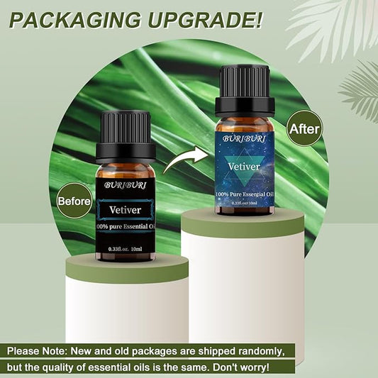 BURIBURI Sandalwood Oils and Vetiver Essential Oils Gifts Set, 2Pcs 100% Pure Aromatherapy Sandalwood Essential Oils for Diffuser, Massage, Soap Making