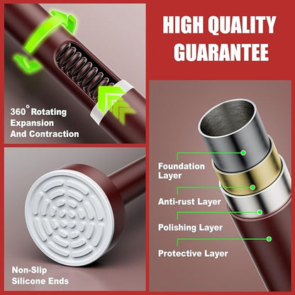 Ausemku Shower Curtain Rod Tension - 26-76 Inch Never Rust Non-Slip Spring Tension Curtain Rod No Drilling Stainless Steel Curtain Rod Use Bathroom Kitchen（Brown）