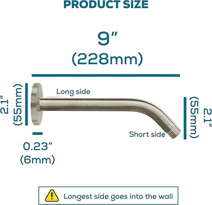 SparkPod 9 Inch Shower Arm with Flange - Solid Stainless Steel Shower Head Extension Arm, Wall-Mounted for Fixed & Handheld Showerheads - Teflon Tape Included (Tall 9", Elegant Brushed Nickel)