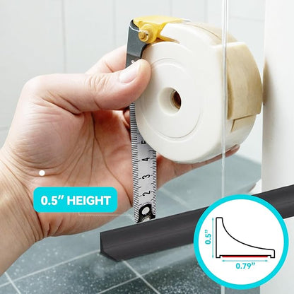 Shower Threshold Water Dam Barrier 67", Silicone Sealant Included, Collapsible Self-Adhesive Water Blocker, Shower Door Water Stopper for Floor Bathroom Kitchen Bathtub Sink