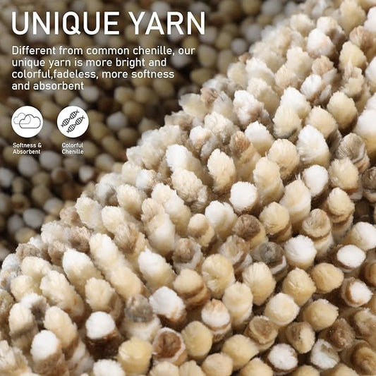 Yimobra Bath Mats for Bathroom Non Slip, 36x24, Extra Soft Chenille Bathroom Rugs, Luxury Fluffy Long Matts for Tub, Plush Shaggy Carpet, Water Absorb, Machine Washable, Beige & Light Coffee
