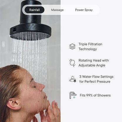 Qure Shower Filter Head for Hard Water, healthier Hair, Skin & Nails, Reduces 99% Chlorine, High Pressure Showerhead, Improve your Beauty and Skincare Routine, Dermatologist-approved - White