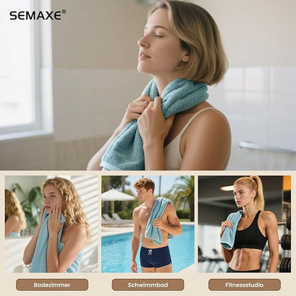 SEMAXE 12 Pack Hand Towels for Bathroom, 100% Cotton Towels with Hanging Loops, Soft and Highly Absorbent, Hand Towel Set for Gym, Shower, Hotel, Spa and Kitchen, Blue