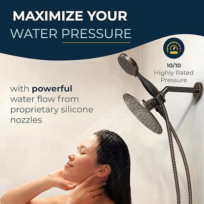 HammerHead Showers Dual Shower Head Combo, 8-Inch Rainfall & 3-Flow Handheld, Oil Rubbed Bronze, 2.5 GPM