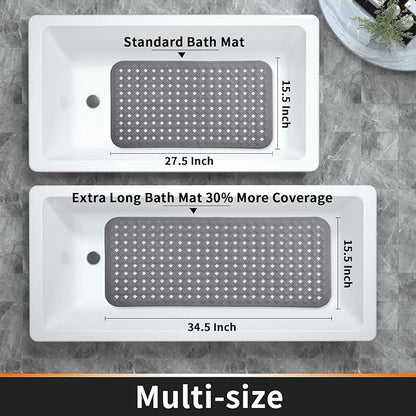 Yimobra Bathtub Mat Non Slip, Super Strong Suction Cups, 27.5"x15.5" Long Shower Mat with Drain Holes, Machine Washable Fast Draining Bath Mats, Bathroom Essentials,Gray