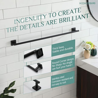 KOKOSIRI 32'' Towel Rails Bathroom Towel Bars Matte Black 32 Inch Bath Towel Holder for Washroom Kitchen Wall Stainless Steel B4005BK-L32