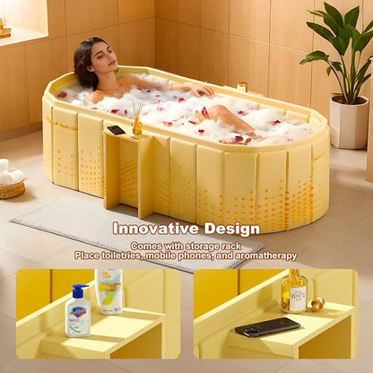 Portable Bathtub for Adult 59" Large Collapsible Cold Plunge Bathtub Foldable No Installation Ice Bath Tub for Shower Stall, Bathroom Hot SPA Soaking Standing Tub