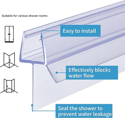 Shower Door Bottom Seal 2-Pack 3/8" x 39" Frameless Glass Shower Door Seal Strip Stop Leaks Create a Water Barrier with Extra Long Lip Covers up to 0.787" (20mm) Gap Replacement Bottom Seal