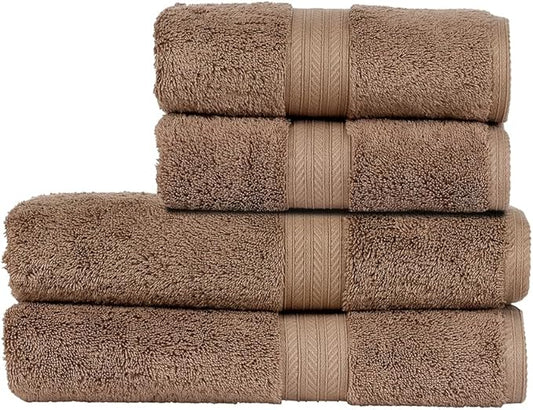 Christy Renaissance 4 Piece Brown Towel Set | 100% Egyptian Cotton | Luxury Bathroom Towels | Soft and Super Absorbent | 675 GSM | 2 Bath 2 Hand | Mink