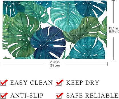 Bath Tub and Shower Mats, Non Slip Bathmat with Drain Holes and Suction Cups for Bathroom Floor, 15.1 x 26.8 Inch (Summer Jungle Plants)