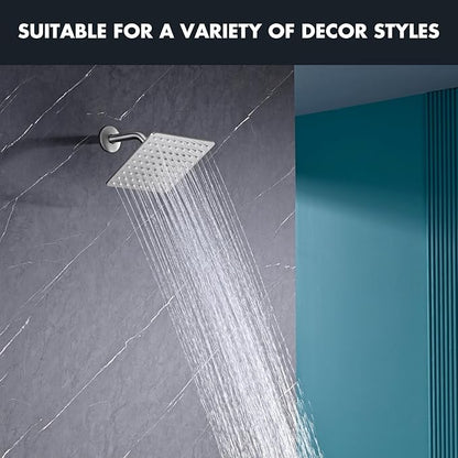Rainfall Shower Head, MEDIOMI Rain Shower Head Set - Ultra-Thin Design High Flow Stainless Steel Large Square Rain Shower Heads with Shower Arm and Flange (8-Inch, Brushed Nickel)