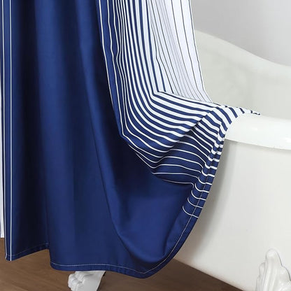 90 Inch Blue Shower Curtain, Extra Long Modern Navy Blue and White Gradient Vertical Stripe Waterproof Polyester Shower Curtains for Bathroom, 72x90 Inches