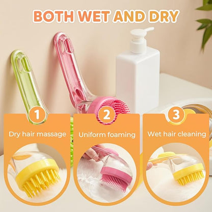 Pet Bath Brush with Shampoo Dispenser, Dog Bath Brush and Grooming Massage Brush for Dogs & Cats, Easy Dog Washing Brush for Short and Long Hair, Coarse and Fine Teeth 2pcs (Yellow)