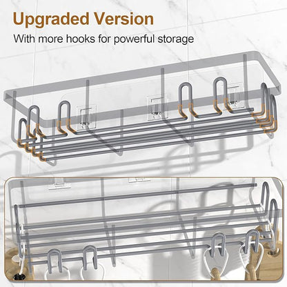 2025 New Adhesive Shower Caddy, Shower Shelves with 16 Hooks, Grey 2 Pack