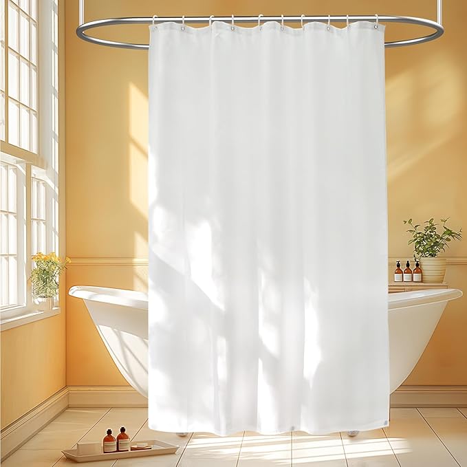 60''W Waterproof Fabric Shower Curtain Liner with 3 Large Magnets, 60 x 84 Inch Washable Cloth Shower Liner Extra Long, White Lightweight Tall Bathroom Curtain for Walkin Shower