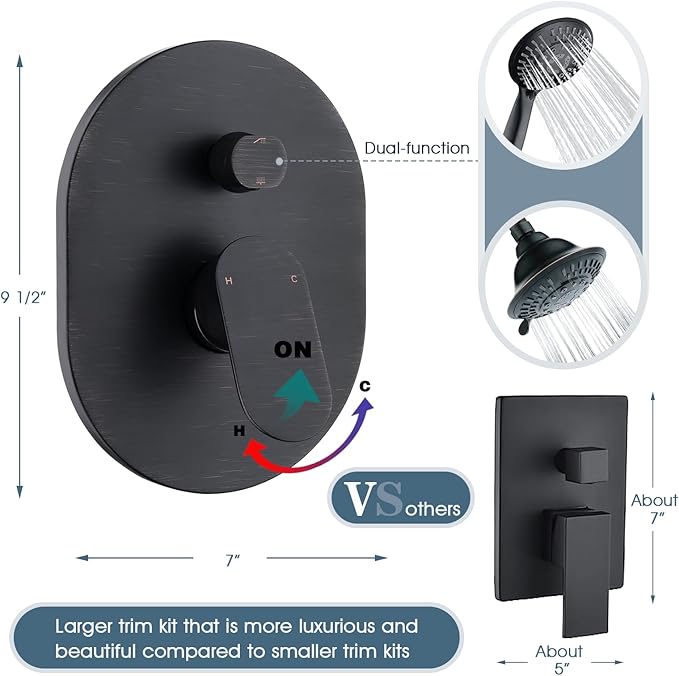 BRIGHT SHOWERS Shower Faucet Set, Shower Heads System with Rainfall Shower Head and Handheld Showerhead Combo, Shower Valve and Trim Kit, Wall Mounted Shower Holder and Shower Hose, Oil-Rubbed Bronze