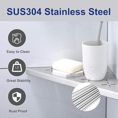 10" Corner Shower Shelf, 1-Pack Shower Shelves SUS304 Stainless Steel Bathroom Shelves for Tile Walls, Recessed Corner Shelf Organizer Rack, No Drilling (Brushed)
