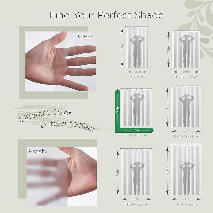 Stitch & Stone Shower Curtain Liner, Premium Heavyweight Durable Waterproof 8g PEVA for Bathroom with Weighted Magnets, Standard Size 72" x 72", Clear 1 Pack