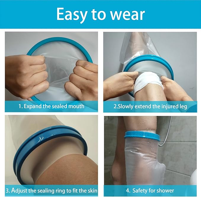 100% Waterproof Extra Wide Leg Cast Cover for Showering, Reusable Extra Large Adult Short Leg Cast Protector, Cast Bag for Shower, Cast Cover for Showering Foot
