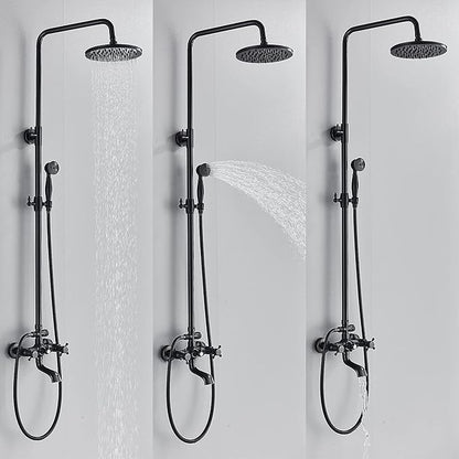NeierThodore Oil Rubbed Bronze Shower Faucet Set Complete Shower System 8 Rain Shower 2 Cross Knobs Wall Mounted Mixer Bathroom Shower Tub Tap Bathroom Fixtures Wall Mount