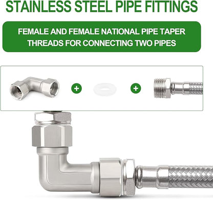 TAISHER 2PCS 304 Stainless Steel 90 Degree Elbow 2 Ends Flexible Movable Connector, 1/2" Female for Sprayer, Angled Valve, Shower Arm