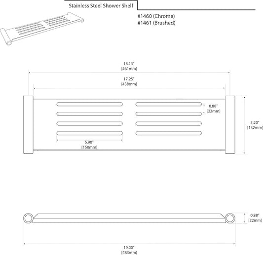 Gatco 1460 Elegant Shower Shelf, 19", Chrome