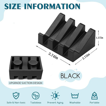 Silicone Soap Dish with Drain, Upgrade Double Suction Cups at The Bottom for Anti-Slip and Stability, Soap Dish Shower Waterfall Bar Soap Holder Tray with Drain Soap Holder (1, Black)