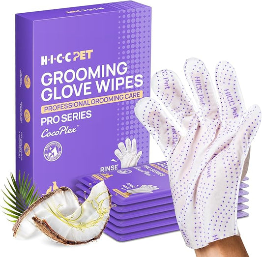 HICC PET Glove Wipes Pro – Pet Cleaning Gloves for Dogs & Cats – Infused with Coconut Oil & Plant Extracts – Hypoallergenic, Gentle, Spa-Like Care at Home, Portable 6 Pack-Coconut Scent