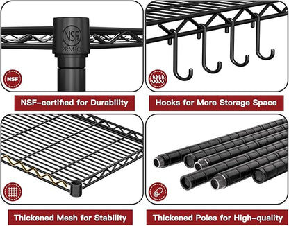 PrimeZone 2 Packs 36" W x 16" D x 79" H Wire Storage Shelves with Wheels, 5 Tier NSF Certified Heavy Duty Adjustable Kitchen Shelving Unit, Pantry Organizer Rack Rolling Metal Shelf for Garage Closet