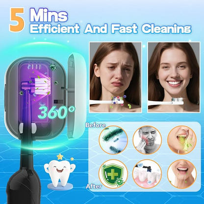 MONESAO Toothbrush Sanitizer Case, Portable Mini Toothbrush Covers with Holder, Rechargeable Travel Home Toothbrush And Holder, Cleaner Case for All Electric & Manual Toothbrushes (White)