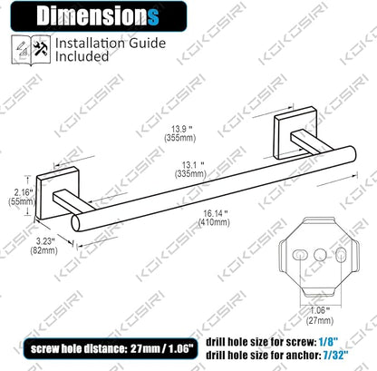 KOKOSIRI Towel Holder 16 Inch Bathroom Hand Towel Bar for Bath Kitchen Toilet Brushed Nickel Stainless Steel B4005BR-L16